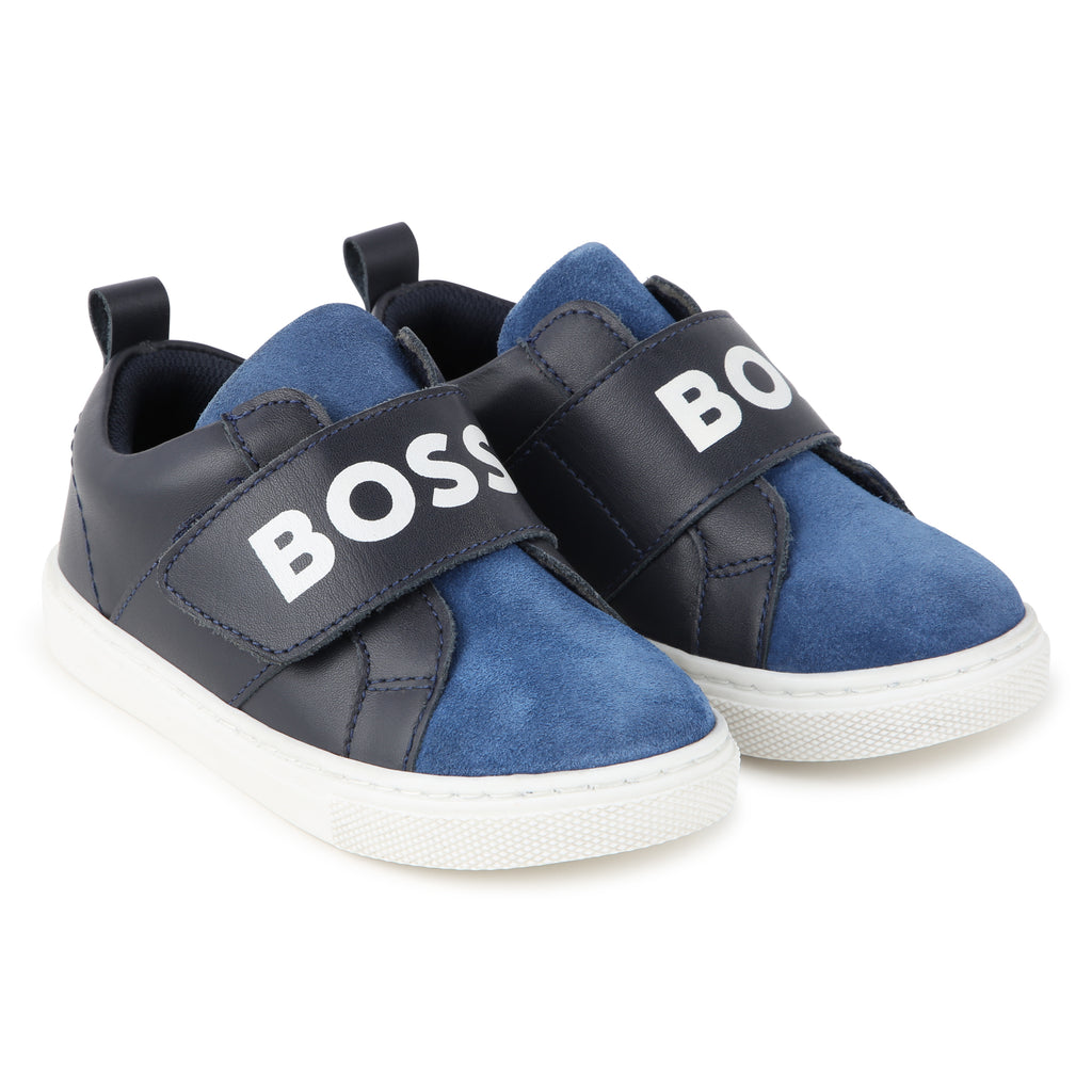 BOSS Leather hook-and-loop trainers