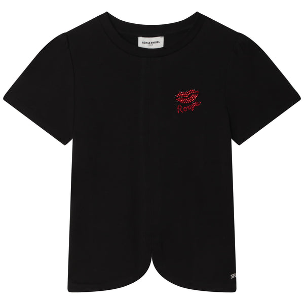 SONIA RYKIEL Girls Black Cotton Lips Logo T-Shirt