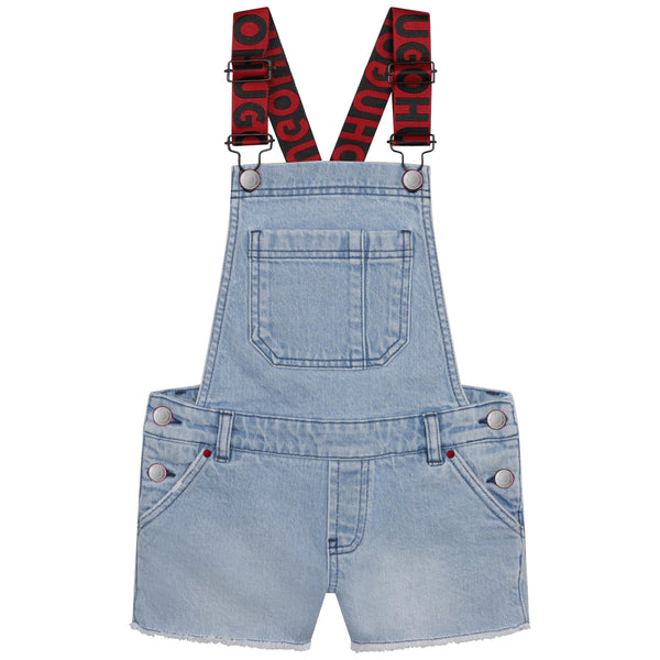 HUGO Girls Blue Denim Dungaree Shorts