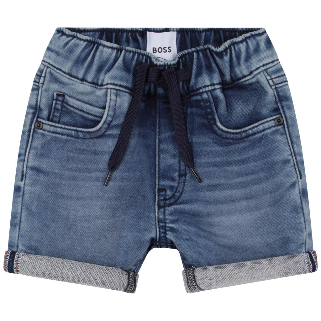 BOSS Elastic-waist denim bermudas