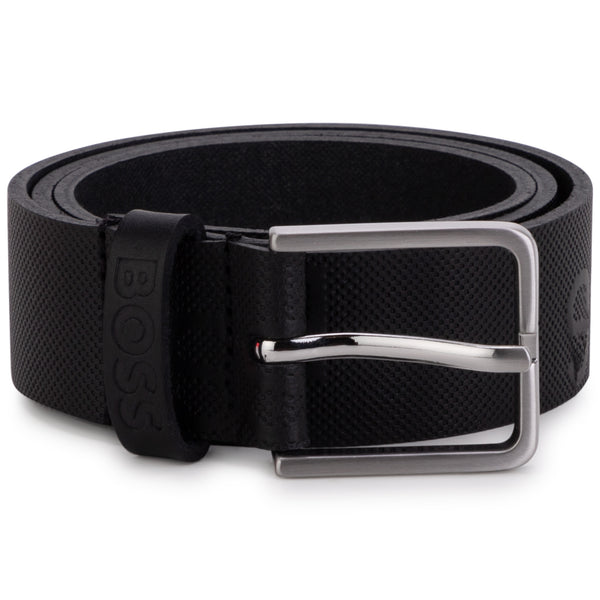 Leather belt with metal buckle