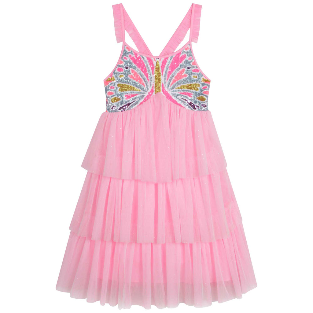 Billieblush Girls Pink Sequinned Tulle Butterfly Dress