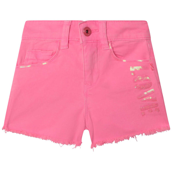 Billieblush Girls Pink Cotton Sequin Denim Shorts