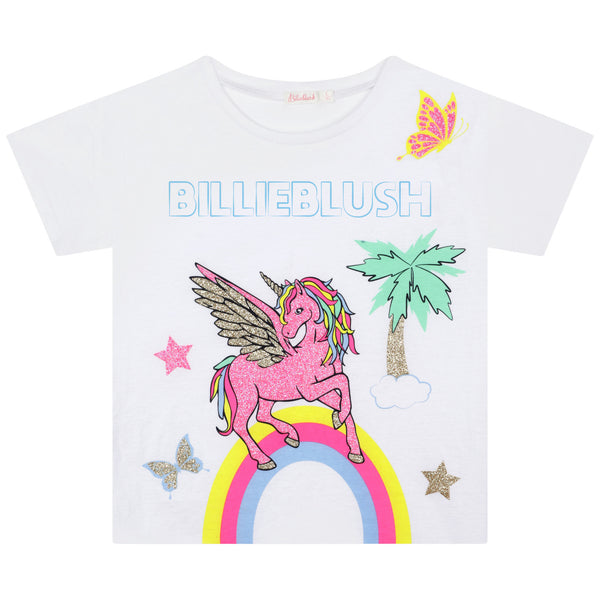 Billieblush White Cotton Unicorn Logo T-Shirt